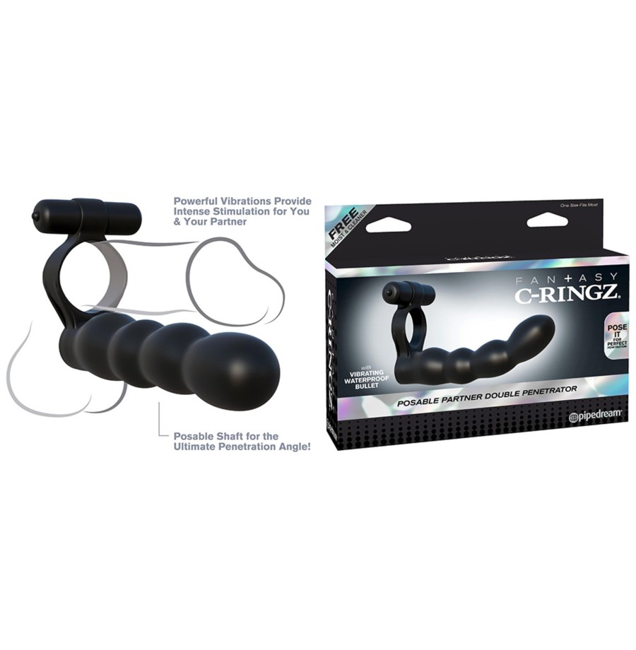 Anello fallico vibrante con strap on fantasy c-ringz posable partner double penetrator