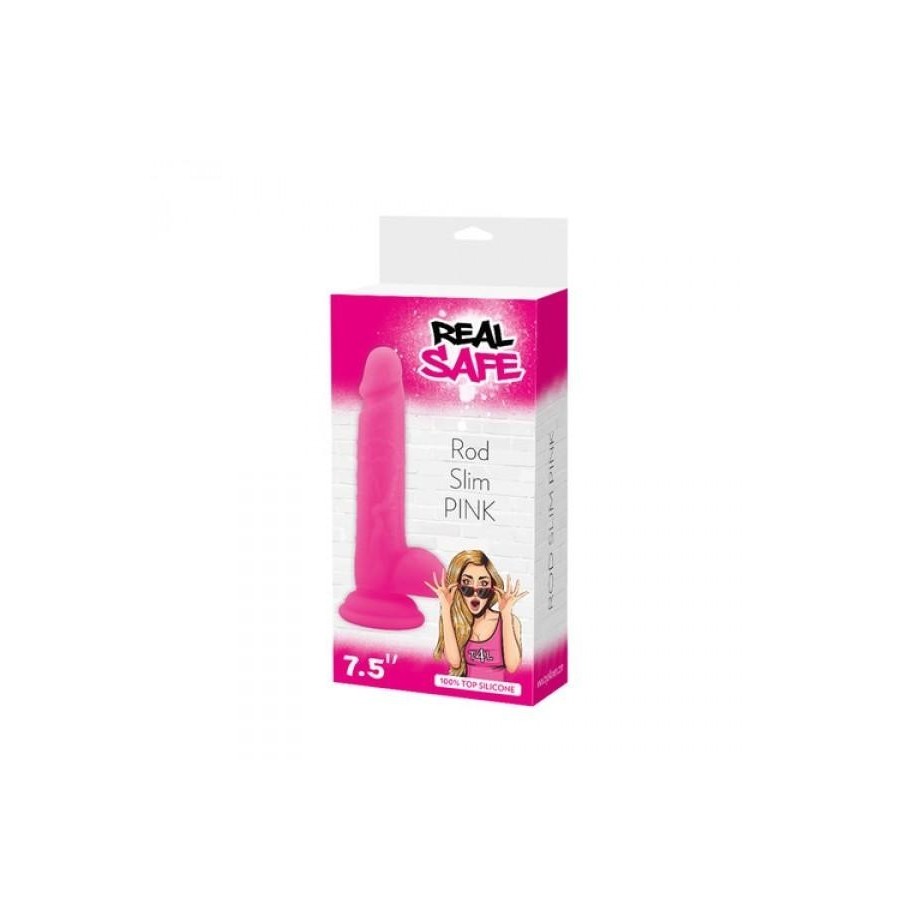 Dildo Fallo realistico Vaginale con testicoli  ventosa in silicone rod Slim Pink