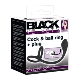 Anello fallico doppio sex toys con fallo anale in silicone nero black cock ball ring plug