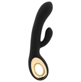 Vibratore rabbit nero doppio con stimolatore clitoride in silicone e ricaricabile dildo vibrante