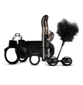 Kit sex toys con vibratore rabbit vaginale palline vaginali manette anello fallico nero love kit black