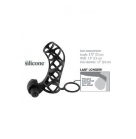 Guaina fallica vibrante con anello fallico contro eiaculazione precoce in silicone nero con stimolatore clitoride