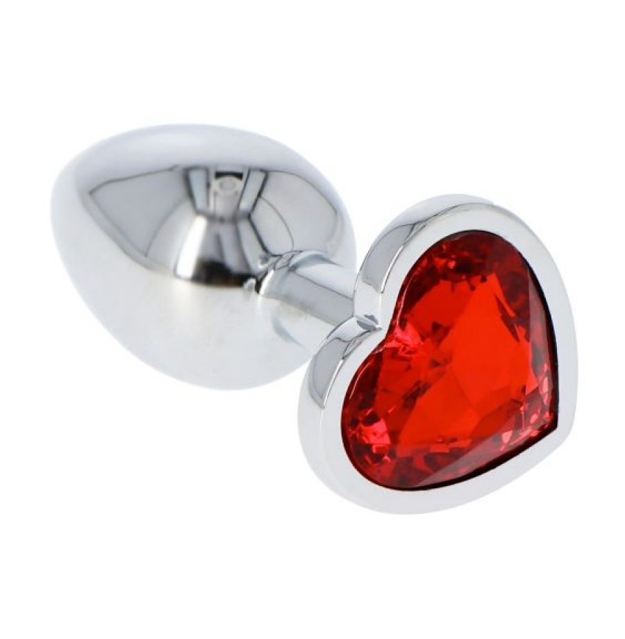 Plug anale mini in metallo acciaio dildo con pietra gioiello cuore red rosso fallo anal butt