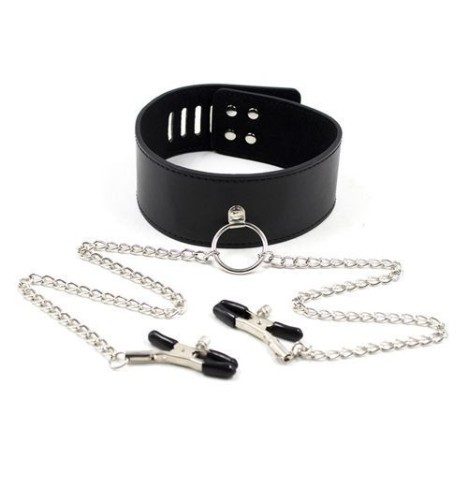 Collare con morsetti pinze per capezzoli leash nipple black nipple clamps fetish bondage