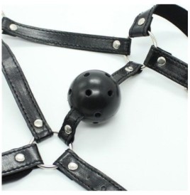 Imbracatura viso con morso head harness ball gag fetish bondage nero black costrittivo