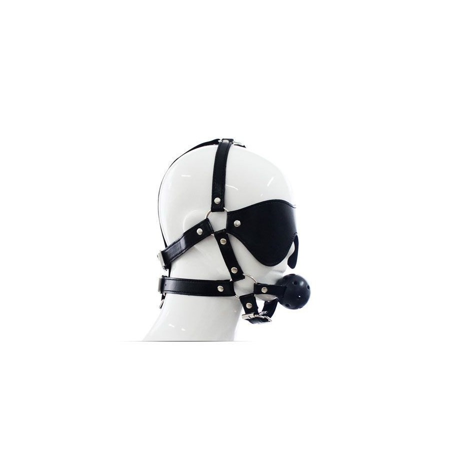 Imbracatura per viso con maschera per occhi e morso total head harness restraint black