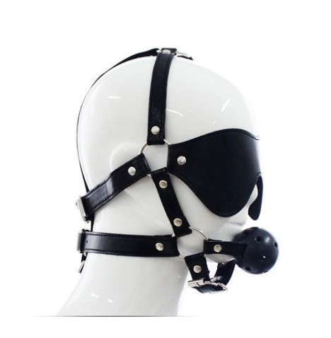 Imbracatura per viso con maschera per occhi e morso total head harness restraint black