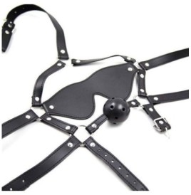 Imbracatura per viso con maschera per occhi e morso total head harness restraint black