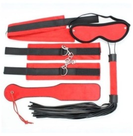 Bondage kit rosso fetish set frusta manette collare maschera sexy