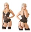 Intimo lingerie donna sexy nero erotica micro rete guepiere e perizoma aperto