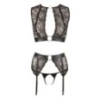 set intimo in pizzo donna fetish con manette reggicalze perizoma aperto  e top nero