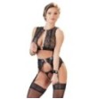 set intimo in pizzo donna fetish con manette reggicalze perizoma aperto  e top nero