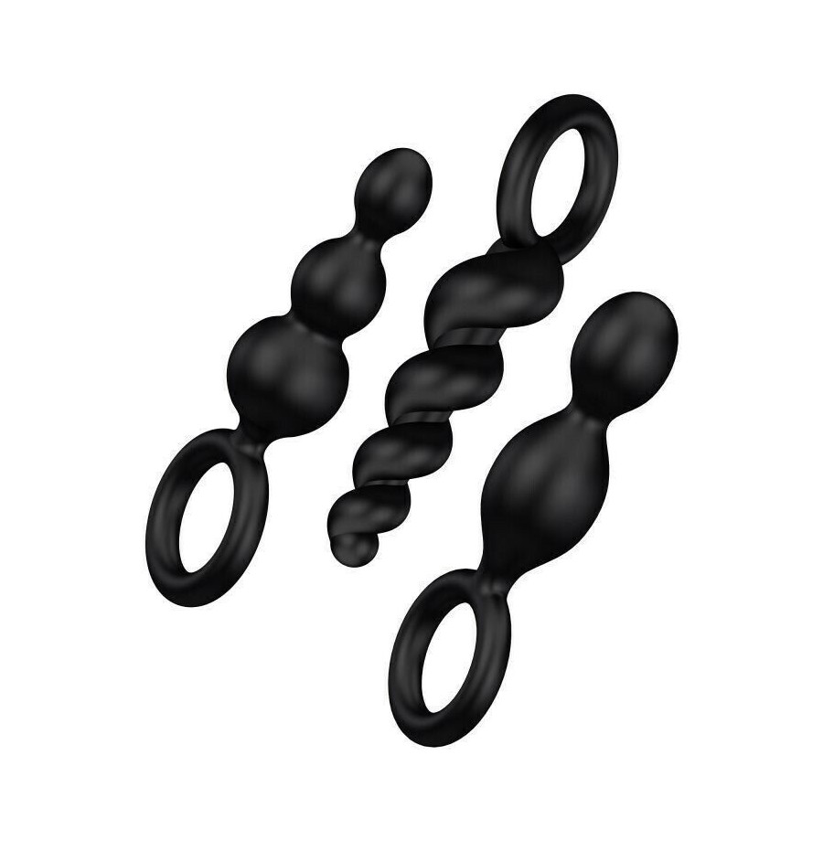 set kit plug fallo anale 3 pz dildo in silicone nero satisfyer butt plugs black