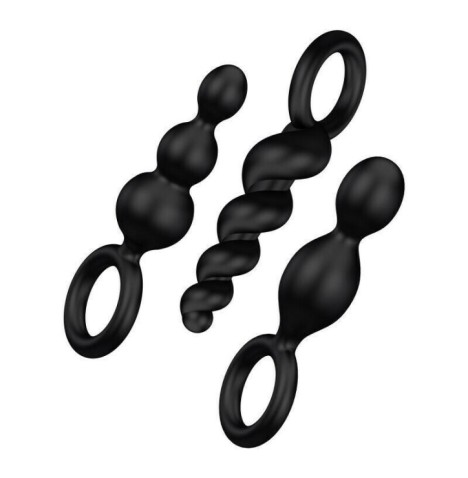 set kit plug fallo anale 3 pz dildo in silicone nero satisfyer butt plugs black