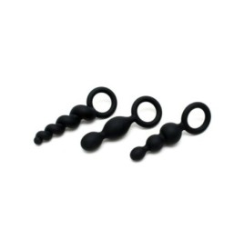 set kit plug fallo anale 3 pz dildo in silicone nero satisfyer butt plugs black