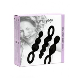 set kit plug fallo anale 3 pz dildo in silicone nero satisfyer butt plugs black