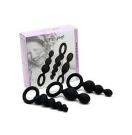 set kit plug fallo anale 3 pz dildo in silicone nero satisfyer butt plugs black