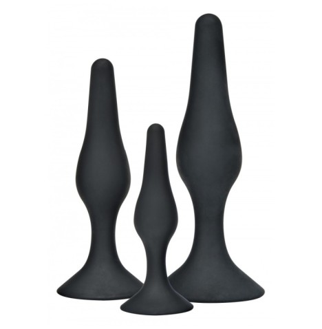 kit set fallo anale plug nero in silicone con dildo con ventosa black curvy anal play