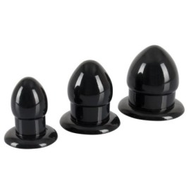 Kit 3pz fallo anale plug set mini medium maxi dildo anal sex toys nero black butt