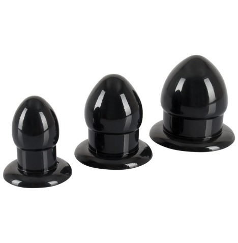 Kit 3pz fallo anale plug set mini medium maxi dildo anal sex toys nero black butt