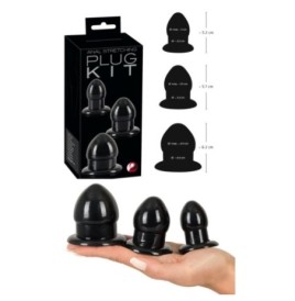 Kit 3pz fallo anale plug set mini medium maxi dildo anal sex toys nero black butt