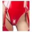 lingerie body sexy per donna aderente rosso cin lattice latex con apertura seno e intimo