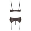 lingerie tre pezzi reggiseno perizoma reggicalze nero con pizzo trasparente sexy