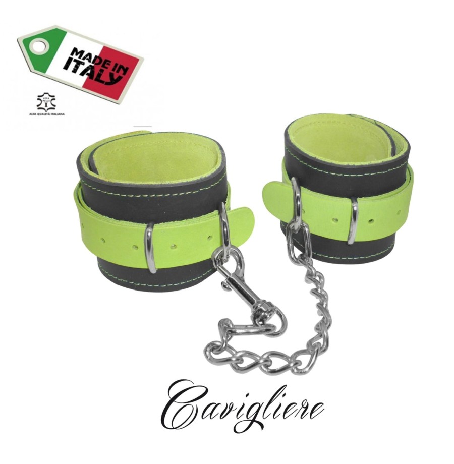 cavigliere con gancio sexy bondage in vera pelle verde fluo costrittivo fetish