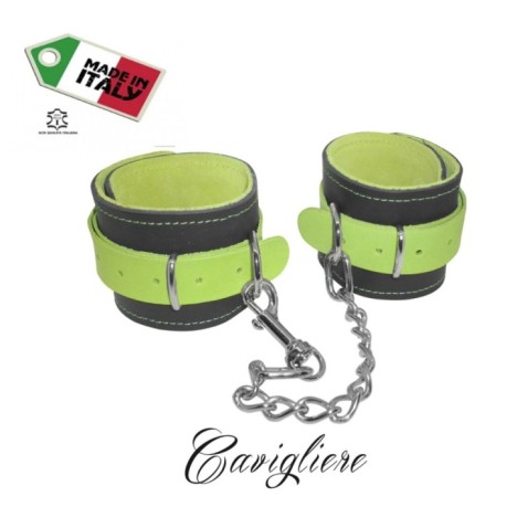 cavigliere con gancio sexy bondage in vera pelle verde fluo costrit...