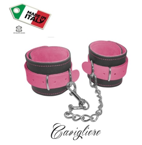 cavigliere costrittivo in vera pelle cuoio nero e rosa bondage rest...