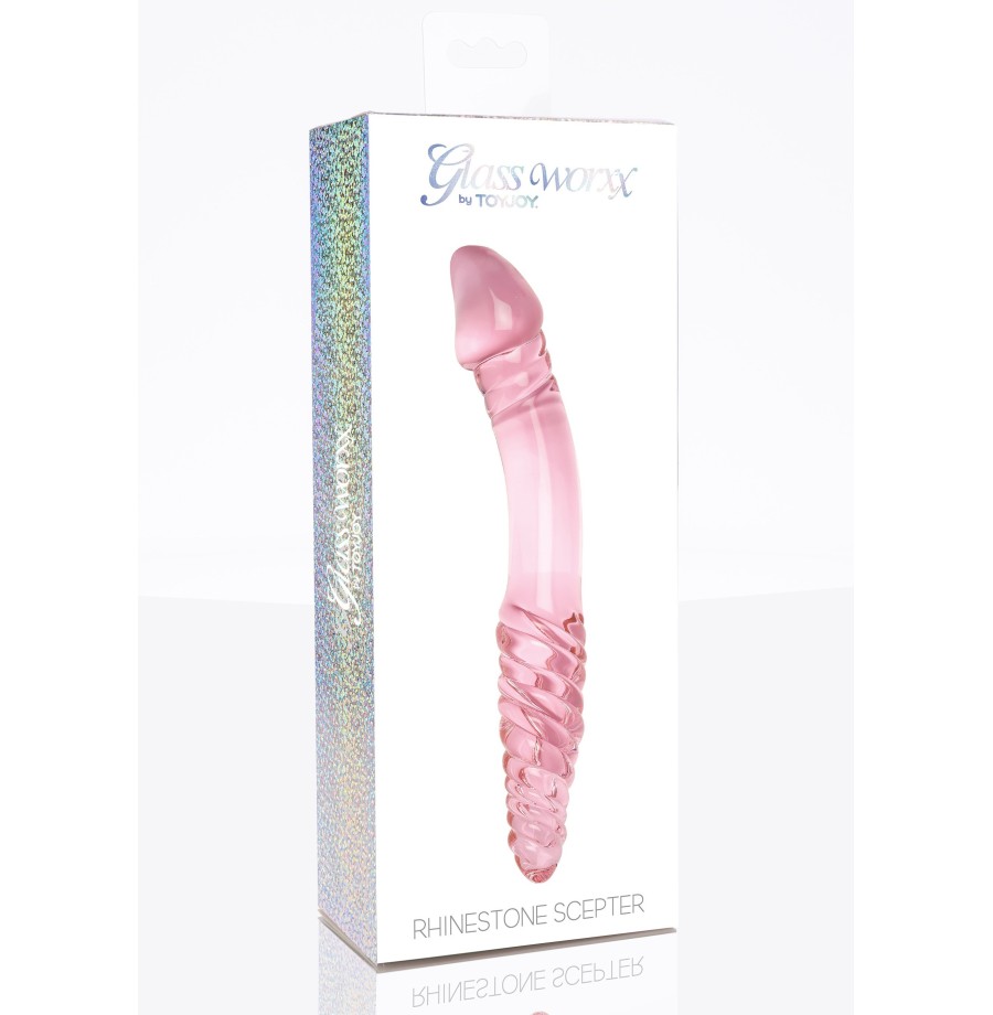 Fallo doppio vaginale anale Rhinestone Scepter in vetro