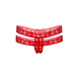 Perizoma in pizzo floreale rosso Lucy crotchless thong panty - Slip...