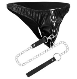 Slip con guinzaglio DARKNESS BLACK UNDERPANTS WITH LEASH - Costritt...