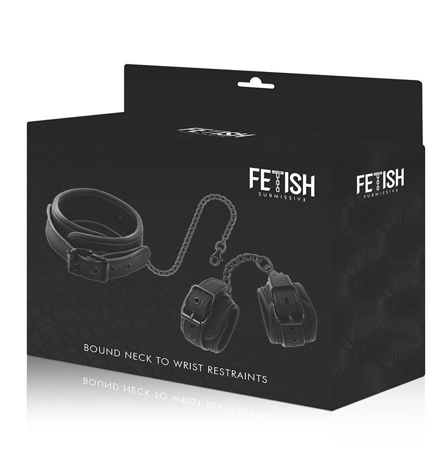 Collare con manette FETISH SUBMISSIVE COLLAR AND WRIST CUFFS VEGAN LEATHER