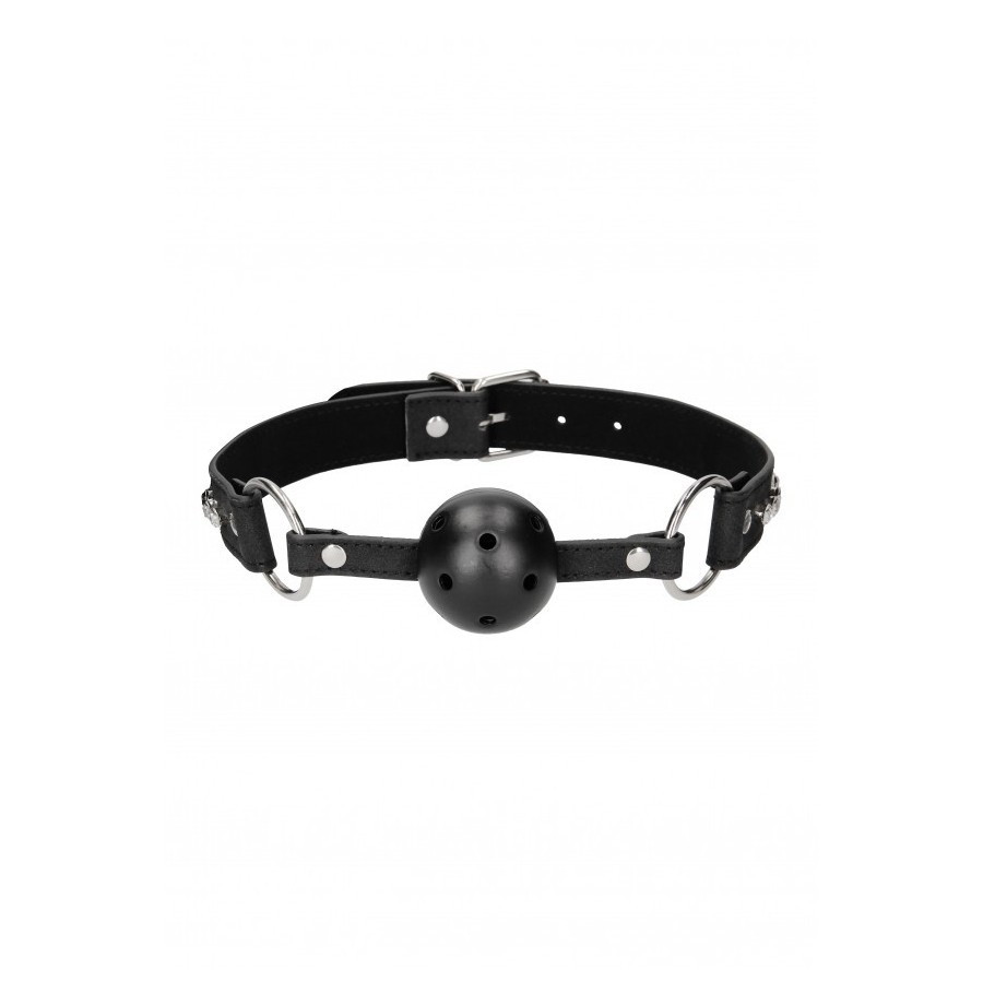 Morso con strass Breathable Ball Gag - with Diamond Studded Straps - Black