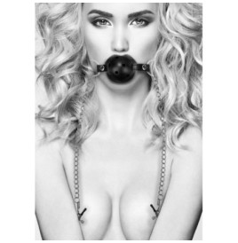 Morso con strizza capezzoli Breathable Ball Gag With Nipple Clamps ...