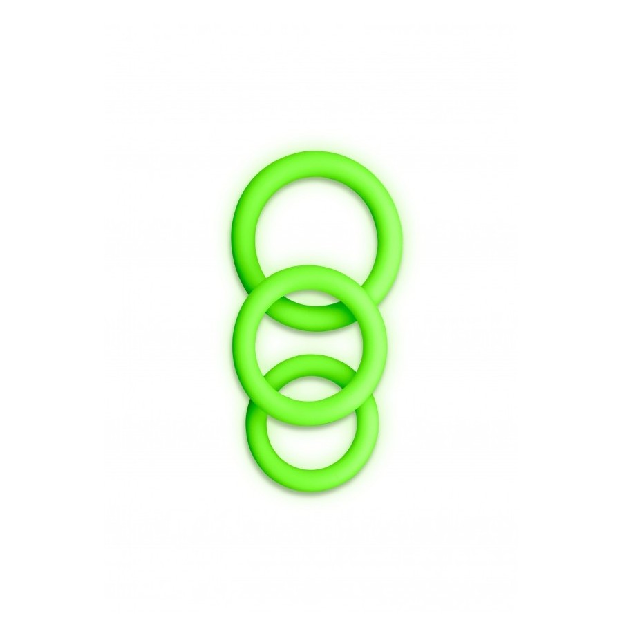 Kit anello per pene 3 pcs Cock Ring Set - Glow in the Dark - Neon Green