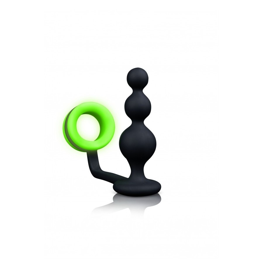 Anello fallico con plug Beads Butt Plug with Cock Ring - GitD - Neon Green/Black