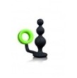 Anello fallico con plug Beads Butt Plug with Cock Ring - GitD - Neon Green/Black