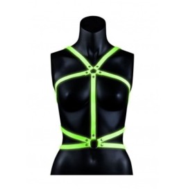 Pettorina bondage body Harness - Glow in the Dark - Neon Green/Blac...