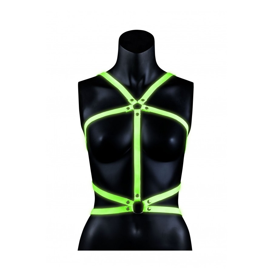 Pettorina bondage body Harness - Glow in the Dark - Neon Green/Black