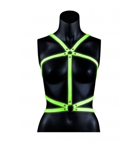 Pettorina bondage body Harness - Glow in the Dark - Neon Green/Blac...