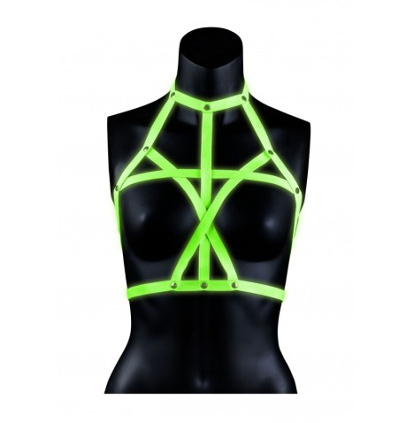 Pettorina bondage Bra Harness - Glow in the Dark - Neon Green/Black...