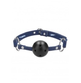 morso Breathable Ball Gag With Roughend Denim Straps Blue - Sadomas...