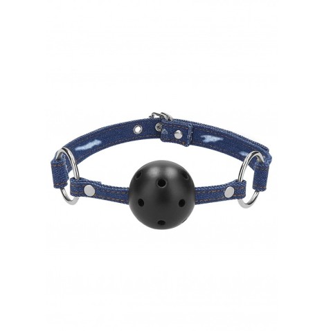 morso Breathable Ball Gag With Roughend Denim Straps Blue - Sadomas...