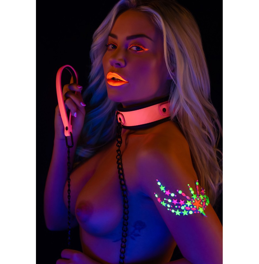 Collare con guinzaglio Glow in the dark Collar and Chain Leash