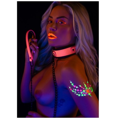 Collare con guinzaglio Glow in the dark Collar and Chain Leash - Sa...