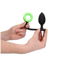 Plug con anello fallico Butt with Cock Ring GitD Neon Green/Black -...