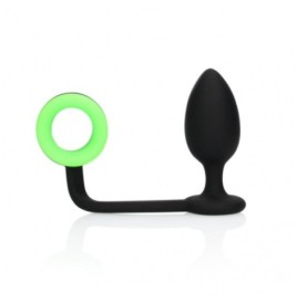 Plug con anello fallico Butt with Cock Ring GitD Neon Green/Black -...