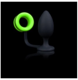 Plug con anello fallico Butt with Cock Ring GitD Neon Green/Black -...